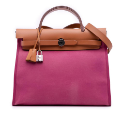 Hermès B Hermès Pink Dark Pink with Brown Canvas Fabric Toile Herbag Zip 31 France