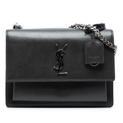 Saint Laurent AB Saint Laurent Black Smooth Leather Leather Medium Monogram Sunset Crossbody Italy