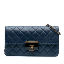 Chanel B Chanel Blue Midnight Blue Sheepskin Leather Leather Medium Sheepskin Beauty Lock Flap Italy