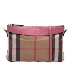Burberry B Burberry Brown Light Brown with Pink Canvas Fabric House Check Derby Peyton Crossbody Romania