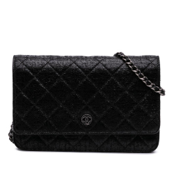 Chanel B Chanel Black Patent Leather Leather CC Quilted Crinkled Patent Wallet On Chain Italy