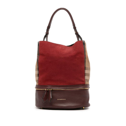 Burberry B Burberry Red Nubuck Leather Leather Nubuck and House Check Canvas Beckett Bucket Bag Italy