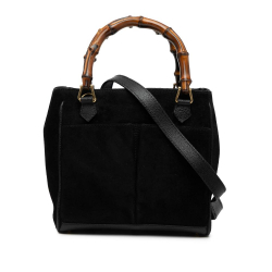 Gucci B Gucci Black Suede Leather Bamboo Satchel Italy