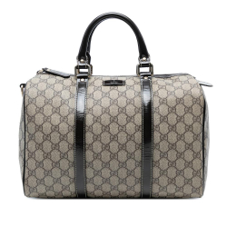 Gucci B Gucci Brown Beige Coated Canvas Fabric Medium GG Supreme Joy Boston Bag Italy