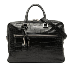 Saint Laurent B Saint Laurent Black Calf Leather Crocodile Embossed Sac de Jour Briefcase Italy