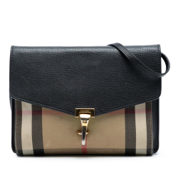 Burberry B Burberry Black Calf Leather Small and House Check Canvas Derby Macken Crossbody Italy