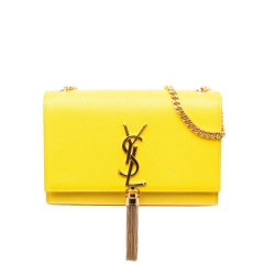 Saint Laurent AB Saint Laurent Yellow Calf Leather Small Grain de Poudre Monogram Kate Tassel Crossbody Italy