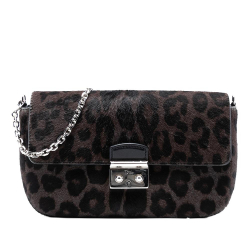 Christian Dior AB Dior Brown Pony Hair Natural Material Leopard Print Miss Dior Chain Flap Italy