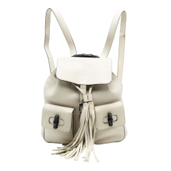 Gucci B Gucci White Ivory Calf Leather Bamboo Tassel Backpack Italy