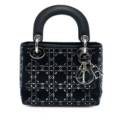 Christian Dior AB Dior Black Satin Fabric Mini Cannage Strass Crystal Embellished Lady Dior Italy