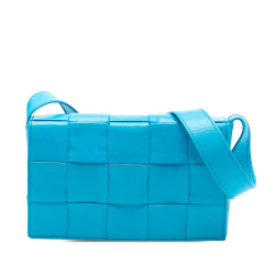 Bottega Veneta AB Bottega Veneta Blue Aqua Calf Leather Small Paper skin Intrecciato Cassette Crossbody Italy