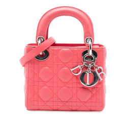Christian Dior B Dior Pink Blush Lambskin Leather Leather Mini Lambskin Cannage Lady Dior Italy