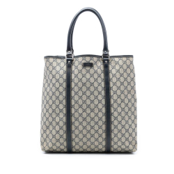 Gucci B Gucci Brown Beige with Blue Navy Coated Canvas Fabric GG Supreme Joy Vertical Tote Italy