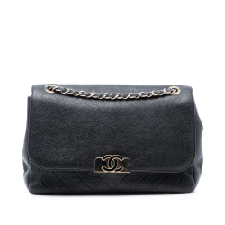 Chanel AB Chanel Black Caviar Leather Leather Quilted Caviar CC Plate Flap Pocket Shoulder Bag Italy