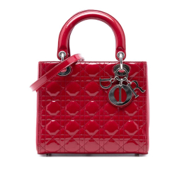 Christian Dior B Dior Red Patent Leather Leather Medium Patent Cannage Lady Dior Italy