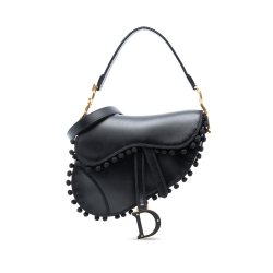 Christian Dior B Dior Black Calf Leather skin Pom Pom Saddle Bag Italy