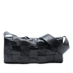 Bottega Veneta AB Bottega Veneta Black Calf Leather Stretch Paper skin Intrecciato Cassette Crossbody Italy