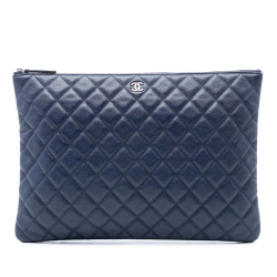 Chanel AB Chanel Blue Navy Caviar Leather Leather Large Quilted Caviar O Case Clutch Italy