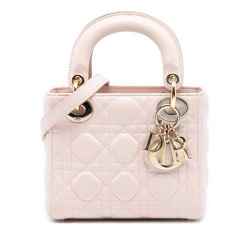 Christian Dior B Dior Pink Light Pink Lambskin Leather Leather Mini Lambskin Cannage Lady Dior Italy