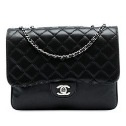 Chanel B Chanel Black Lambskin Leather Leather Medium Quilted Lambskin Clams Pocket Accordion Flap Italy