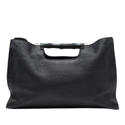 Gucci B Gucci Black Calf Leather Medium skin Bamboo Daily Shopper Satchel Italy