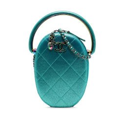 Chanel Blue Quilted Metallic Caviar Rainbow Hardware Oval Camera Bag Italy