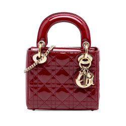 Christian Dior B Dior Red Dark Red Patent Leather Leather Mini Patent Cannage Lady Dior Italy