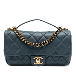 Chanel B Chanel Blue Navy Calf Leather CC Quilted skin Top Handle Bag Italy