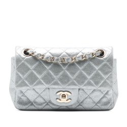 Chanel B Chanel Silver Calf Leather Mini Rectangular Classic Iridescent skin Single Flap Italy