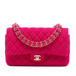 Chanel AB Chanel Pink Dark Pink Cotton Fabric Medium Classic Jersey Double Flap Italy