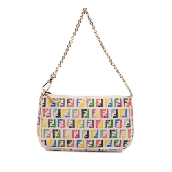 Fendi AB Fendi Brown Beige Coated Canvas Fabric Multicolor Zucchino Spalmati Chain Pochette Italy