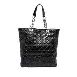 Christian Dior B Dior Black Patent Leather Leather Large Patent Cannage Soft Shopper Tote Italy