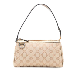 Gucci B Gucci Brown Beige with Gold Canvas Fabric GG Abbey D Ring Pochette Italy