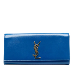 Saint Laurent AB Saint Laurent Blue Calf Leather Grain De Poudre Monogram Cassandre Clutch Italy