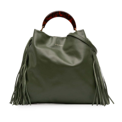 Marni AB Marni Green Olive Green Calf Leather Large Fringe Venice Satchel Italy