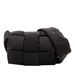 Bottega Veneta AB Bottega Veneta Black Nylon Fabric Candy Intrecciato Padded Tech Cassette Crossbody Italy