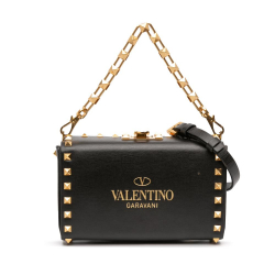 Valentino B Valentino Black Calf Leather Rockstud Alcove Box Satchel Italy