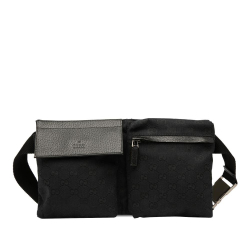 Gucci AB Gucci Black Canvas Fabric GG Double Pocket Belt Bag Italy