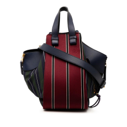 Loewe AB LOEWE Red Burgundy Canvas Fabric Medium Stripes and Leather Hammock Satchel Spain