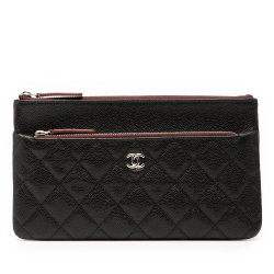Chanel AB Chanel Black Caviar Leather Leather Quilted Caviar Double Zip Cosmetic Case Italy