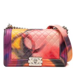 Chanel AB Chanel Pink Lambskin Leather Leather Old Medium Quilted Lambskin Flower Power Boy Flap Italy