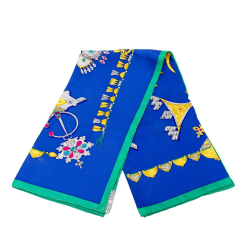 Hermès B Hermès Blue Silk Fabric Parures Des Sables Scarf 90 France