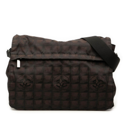 Chanel B Chanel Brown Dark Brown Nylon Fabric New Travel Line Messenger Italy