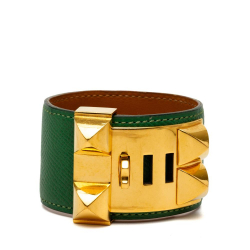 Hermès B Hermès Green with Gold Calf Leather and Gold Plated Collier de Chien Bracelet France