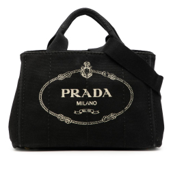 Prada B Prada Black Canvas Fabric Small Canapa Logo Satchel Italy