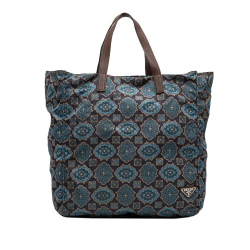 Prada B Prada Blue Navy Nylon Fabric Tessuto Stampato Tote Italy