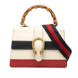Gucci B Gucci White Calf Leather Medium Bamboo Dionysus Web Satchel Italy