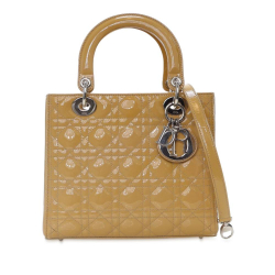 Christian Dior AB Dior Brown Patent Leather Leather Medium Patent Cannage Lady Dior Italy