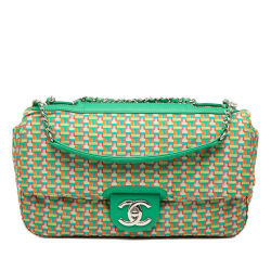 Chanel AB Chanel Green Polyester Fabric Medium Quilted Rubber and Lambskin Coco Rain Flap Italy