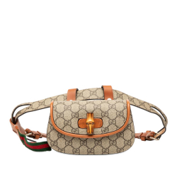 Gucci AB Gucci Brown Beige Coated Canvas Fabric Mini GG Supreme Web Bamboo 1947 Belt Bag Italy